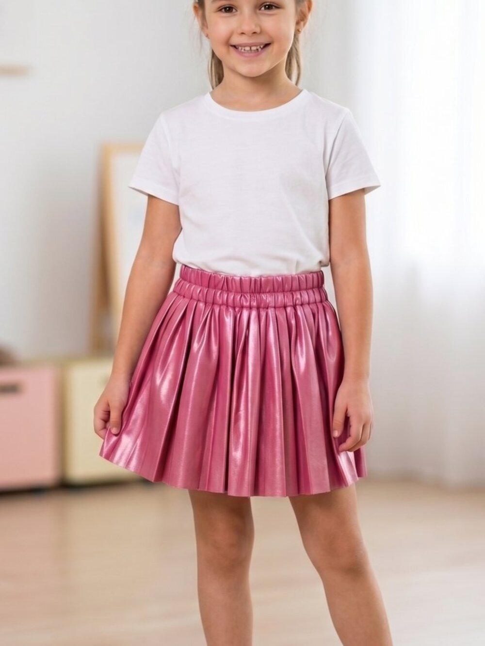NWT Welaken Bubblegum Pink Faux Leather Pleated A-Line Skirt Size 8